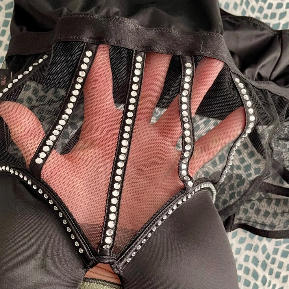 Victoria's Secret Black Satin & Mesh Lingerie Bodysuit Sparkly Rhinestones Small - Picture 12 of 12